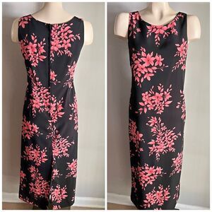 Vintage Studio I Black Pink Floral Midi Dress Petite 10P Sleeveless